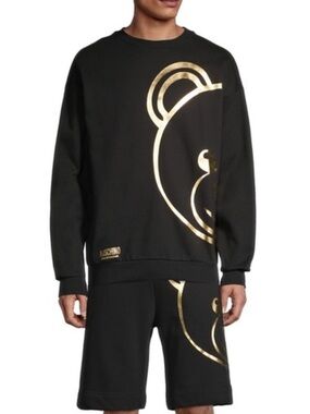 Moschino Black Crewneck Sweatshirt with Gold Bear Print